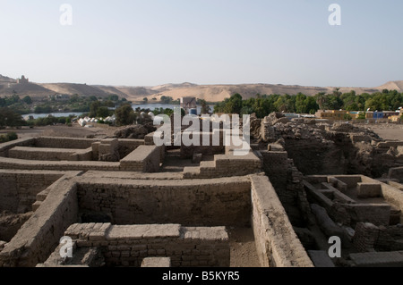 Ruins in Elphantine Island on the Nile, forming part of the city of Aswan in Egypt Stock Photo