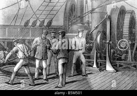 mail / post, telegraphy, transatlantic telegraph cable, laying, 1858, Stock Photo