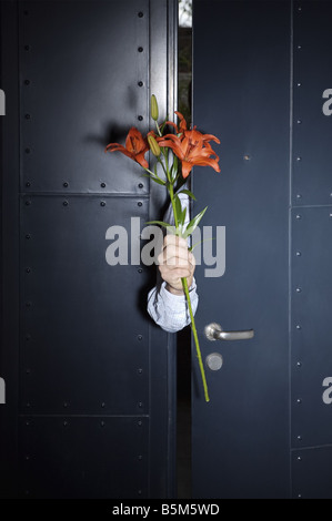 A hand holding flowers Stock Photo