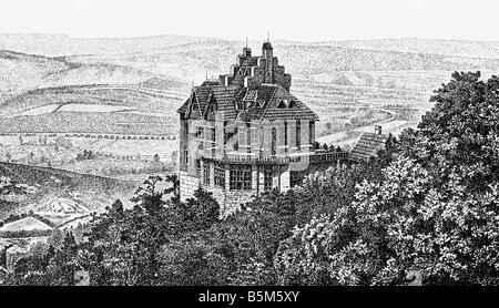 geography / travel, Germany, Eisenach, Wartburg, exterior view, during restauration work 1853 - 1867, Stock Photo