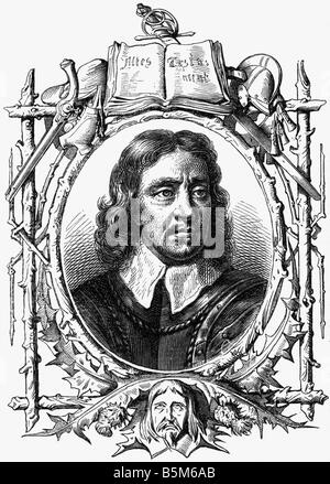 Cromwell, Oliver, 25.4.1599 - 3.9.1658, English politician,  Lord Protektor 16.12.1653 - 3.9.1658, portrait, wood engraving, 19th century, , Stock Photo