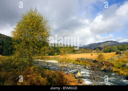 lakeland landscape in the duddon valley near birks bridge with autumn colour Stock Photo