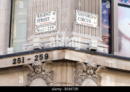 Street signs at corner of Regent Street and Oxford Circus, London England UK Stock Photo