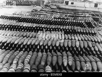 Rows of German shells WWI 1918 History World War I War spoils End of the war 1918 Captured German shells in Pewark Photo Stock Photo