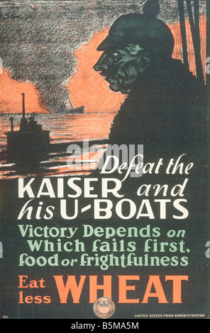2 G55 P1 1917 7 US War Propaganda poster WWI 1917 History Wordl War I Propaganda Defeat the Kaiser and his U boats Propaganda by Stock Photo