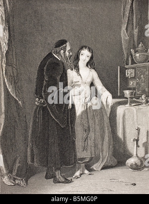 Jessica  and Shylock.  Illustration to the play The Merchant of Venice by William Shakespeare Stock Photo