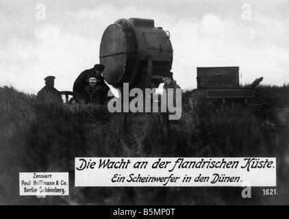 9 1914 0 0 A10 1 Search light on the Flanders Coast World War 1 Western Front The watch on the Flanders Coast A search light in Stock Photo