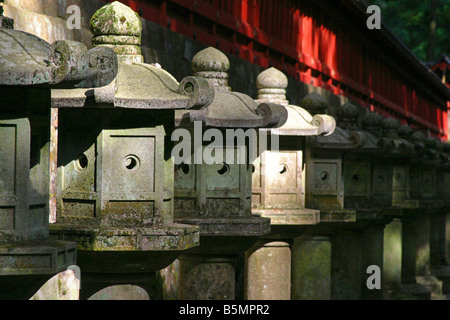 A Row of Stone Garden Lanterns at Nikko Toshogu Shrine Nikko Tochigi Japan Stock Photo