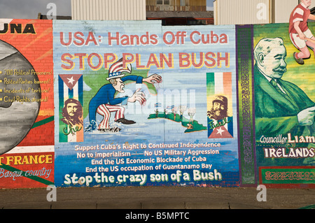 Republican/Nationalist mural on Divis Street/Falls Road. 'USA: Hands off Cuba.  Stop Plan Bush'