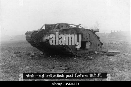 9 1917 11 20 A2 20 Destroyed English tank Nov 1917 World War 1 1914 18 Western Front Tank battle at Cambrai 20th 29th Novem ber Stock Photo