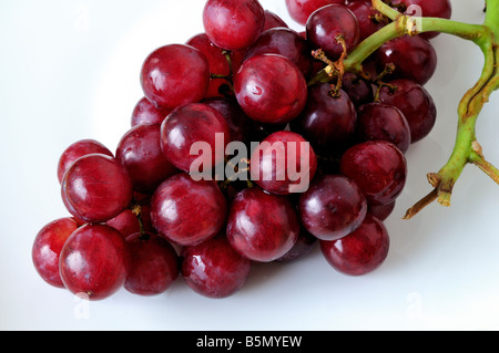 Red Grapes on a white plate Stock Photo