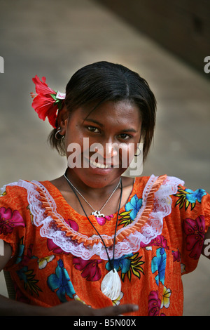 A beautiful confident young Australian aboriginal girl student of Djarragun college near Cairns in Australia Stock Photo