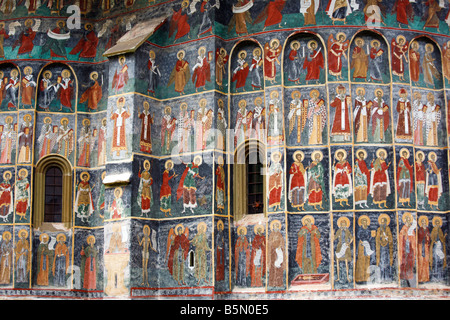 outstanding religious paintings on sucevita monastery walls, romania Stock Photo