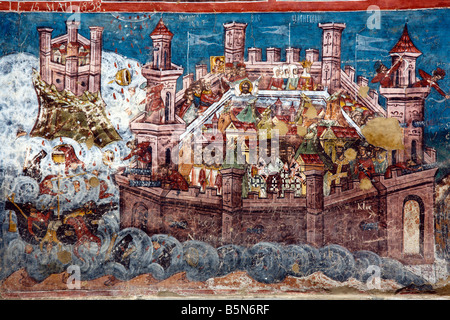 moldovita monastery paintings, the siege of Constantinople, romania Unesco world heritage Stock Photo