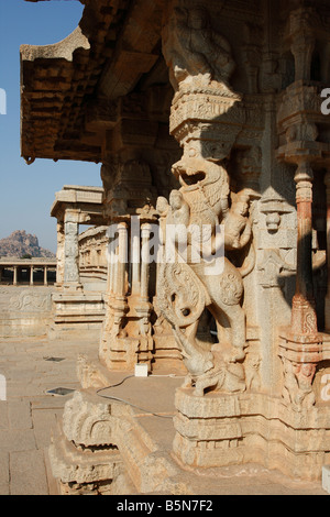 Decorations at the pillars and ceiling of a hindu temple dedicated to ...