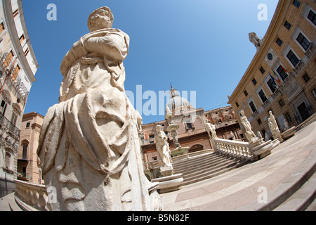 Piazza Pretoria, Fontana Pretoria and City Hall, Palermo, Sicily Stock Photo