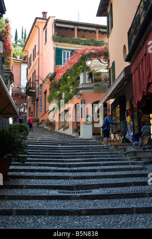Bellagio narrow streets with tourists. Lake Como, Italy Stock Photo