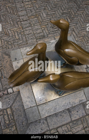 Bronze statues of geese.Place du marché aux oies. Sarlat, perigord Dordogne France. Vertical.  87305 Sarlat Stock Photo