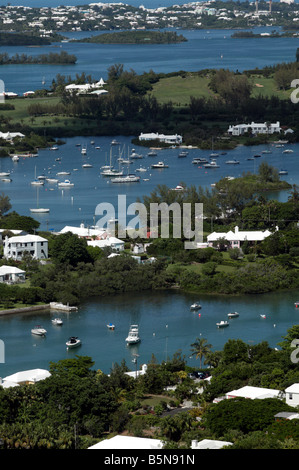 Telephoto Arial view of  Jews Bay and Riddell's Bay, taken from the top of Gibbs' Hill Lighthouse, Southampton Parish, Bermuda Stock Photo