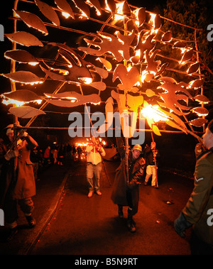 Bonfire night celebrations in East Hoathly near Lewes. Huge firebanners are carried through the village. Picture by Jim Holden. Stock Photo