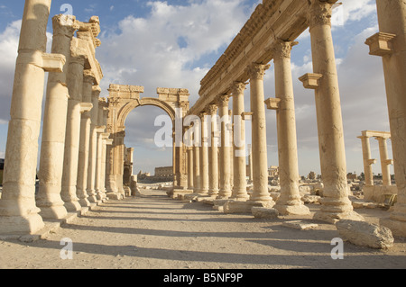 Great Colonnade and monumental arch, Roman ruins, Palmyra, Syria Stock Photo