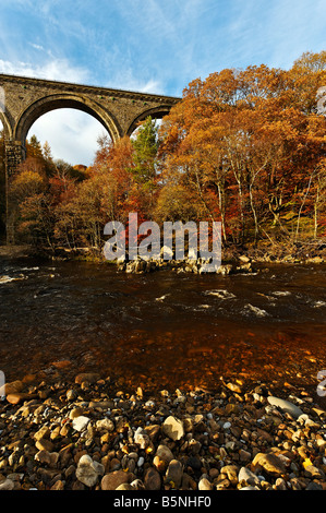 Autumn view of River South Tyne where it is crossed by victorian viaduct near Lambley in Cumbria Stock Photo