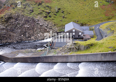 Hydro Generating Station at the base of Llyn Brianne reservoir Llandovery Wales Stock Photo