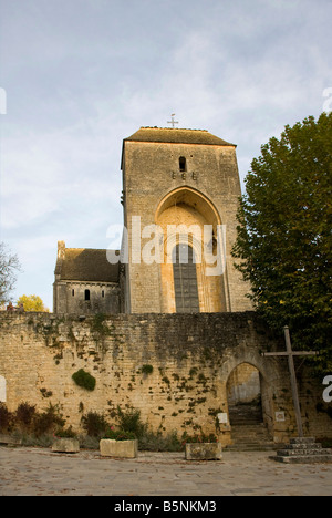 Fortified Romanesque church in St Amand de Coly, Dordogne France. Vertical 87251 St Amand de Coly Stock Photo