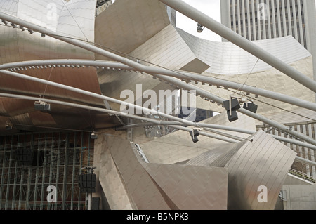 Detail of metallic architecture at Jay Pritzker Pavilion (by Frank Gehry, 2004). Millennium Park. Chicago. Illinois. USA Stock Photo