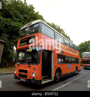 UK transport Manchester GMS livery Leyland Olympian double decker bus in 1990s Stock Photo