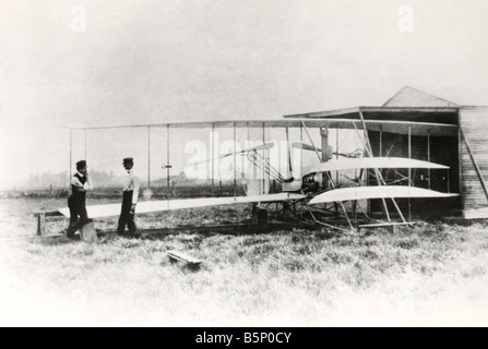 Wilber and Orville Wright with Flyer II at Huffman Prairie Stock Photo