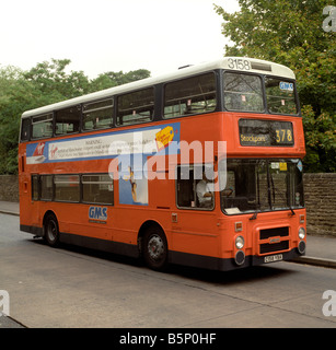 UK transport Manchester GMS livery Leyland Olympian double decker bus in 1990s Stock Photo