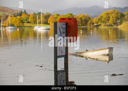 Flooding at Waterhead on Lake Windermere in Ambleside UK Global warming is leading to a greater incidence of flooding Stock Photo