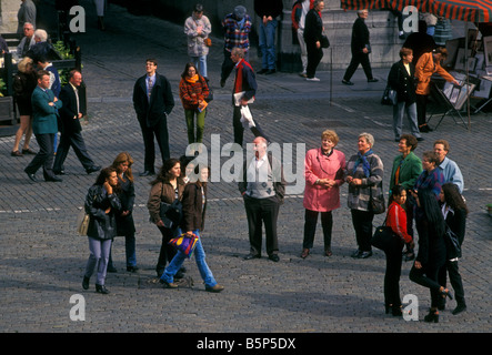 Belgians, Belgian people, tourists, adults, men, women, GrandPlace, Grand Place, city of Brussels, Brussels, Brussels Capital Region, Belgium, Europe Stock Photo