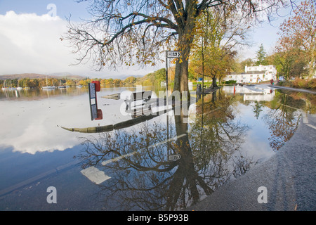 Flooding at Waterhead on Lake Windermere in Ambleside UK Global warming is leading to a greater incidence of flooding Stock Photo