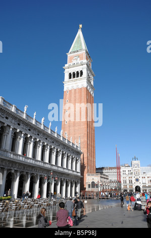 Piazetta San Marco, St Marks Square, Venice. Biblioteca Marciana and the Campanile . Stock Photo