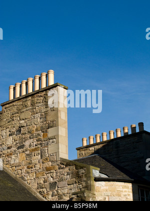 chimney pots on edinburgh stone houses scotland Stock Photo