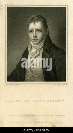 Antique engraving of Sir Walter Scott. Stock Photo