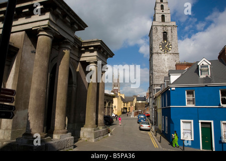 The 18th Century Butter Exchange and St Anne's Church Showing the clock called the 'Four Faced Liar', Shandon, Cork City, Ireland Stock Photo