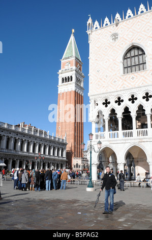 Piazetta San Marco, St Marks Square, Venice. Biblioteca Marciana, the Campanile and Doge's Palace. Stock Photo