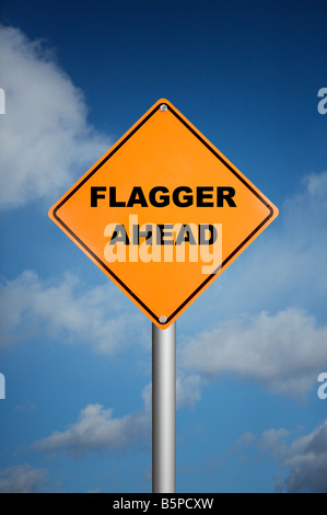 flagger ahead traffic sign Stock Photo