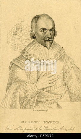 Antique engraving of Robert Fludd. Stock Photo