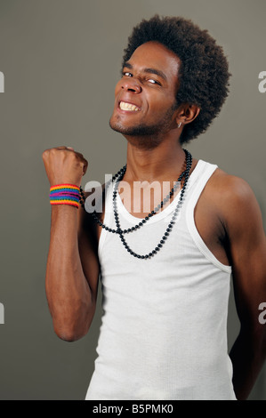 Portrait of casual young african american man with angry expression Stock Photo