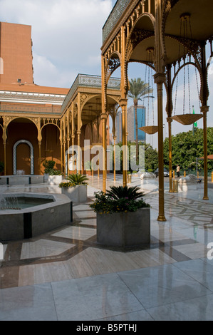 View of the elegant entrance of Cairo Marriott Hotel & Omar Khayyam Casino located in Zamalek district on the Nile island of Gezira in Cairo Egypt Stock Photo