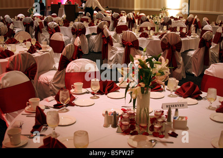 The wedding reception hall getting ready for guests Stock Photo