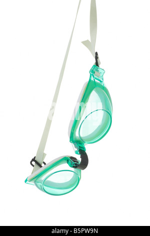 Hanging swimming goggles on white background Stock Photo