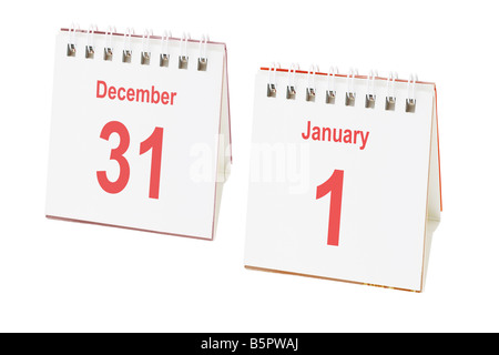 Desktop calendars showing last day and first day of the year Stock Photo