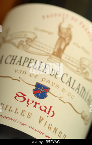 French Syrah red wine bottle label Vin De Pays D'Oc Stock Photo