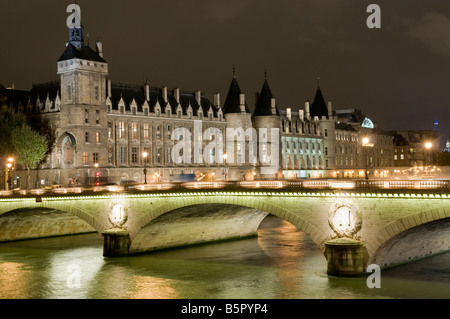 Pont Neuf and France Institute at night, Paris France. Stock Photo