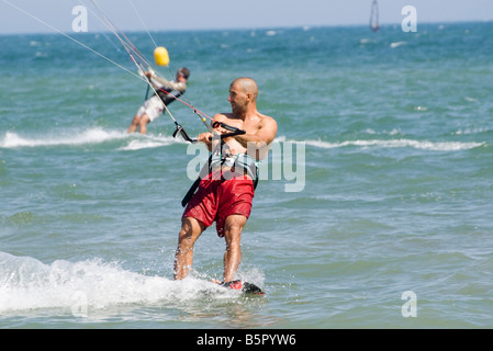 Man Person Kite Surfing Kitesurfing in "Santa Pola" Spain Stock Photo